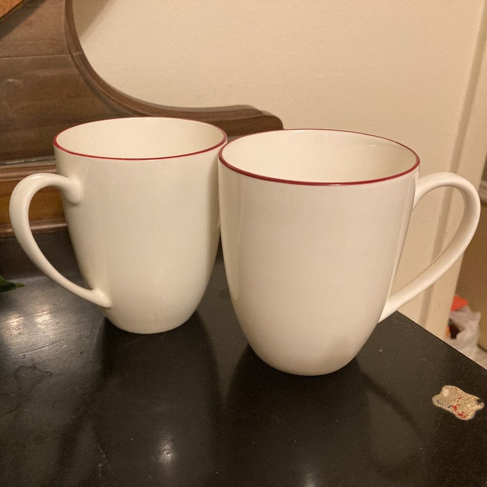 Fine Bone China White Cups with Red Trim